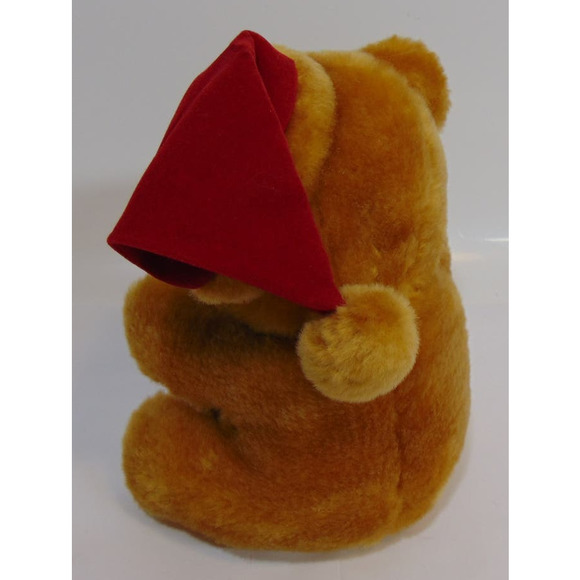 Vintage Christmas Bears Teddy Silk Hat Scarf White Brown Red Nose Plastic Eyes - Picture 5 of 9